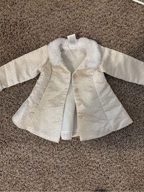 Nannette Baby Girls' Cream Faux-Fur Trim Dressy Pea Coat